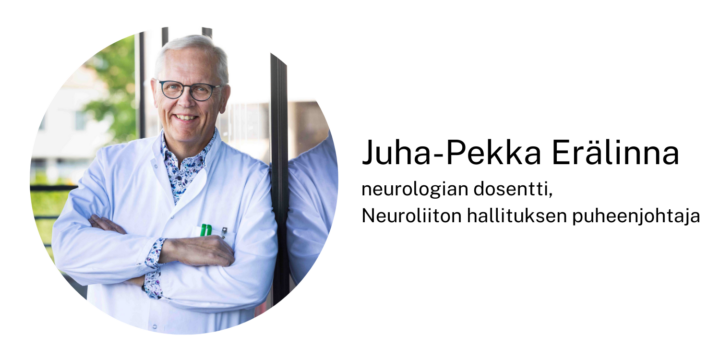 Kuvassa on neurologian dosentti Juha-Pekka Erälinna, joka toimii myös Neuroliiton hallituksen puheenjohtajana.